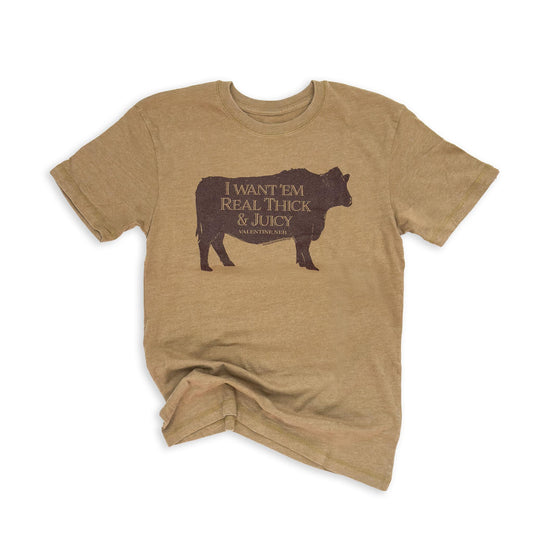 Washed Coyote Brown Sir Beef A Lot “I Want ‘Em Real Thick & Juicy” Angus Bull Valentine, Neb Graphic Tee