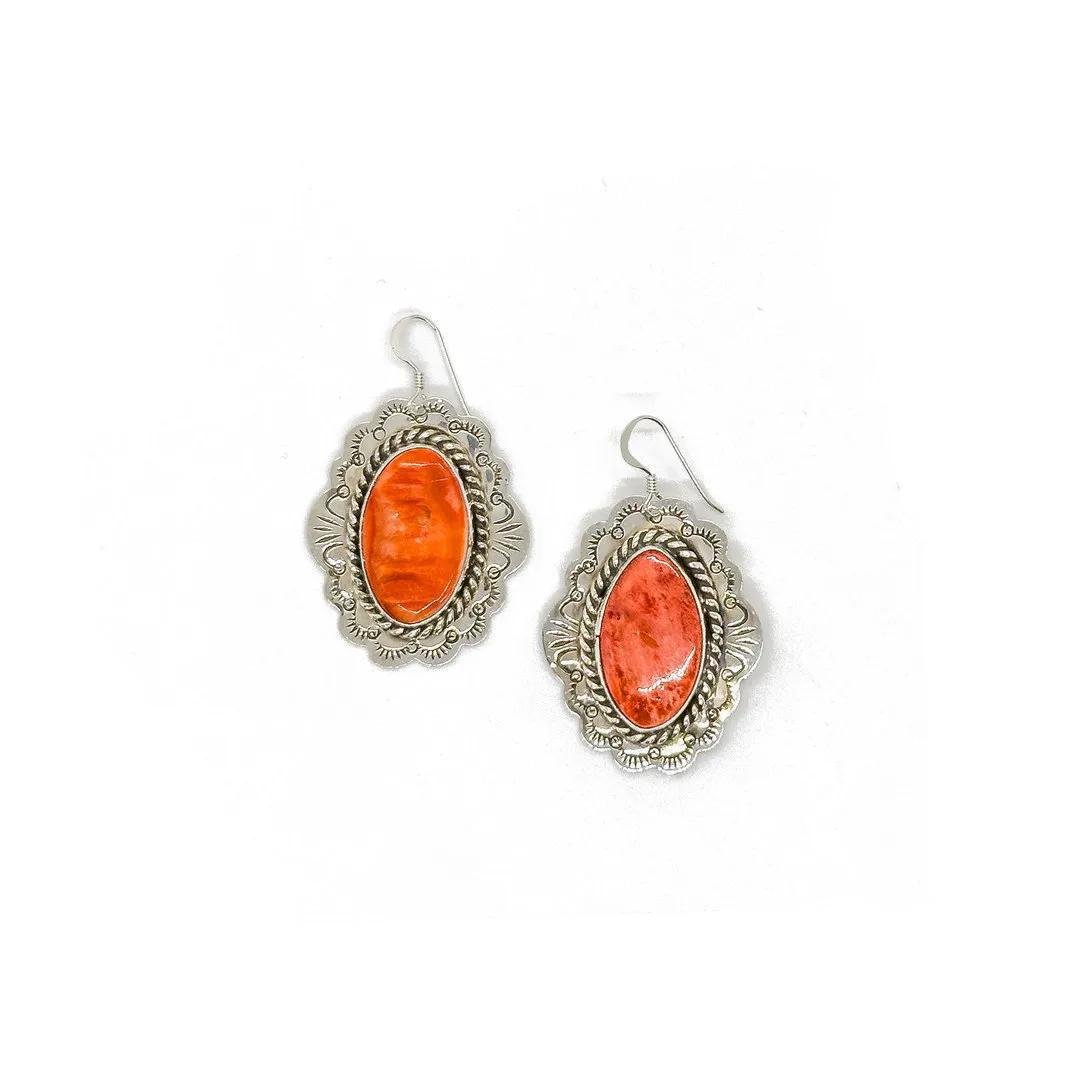 Navajo Sterling Silver Spiny Oyster Earrings by Larry Hurley