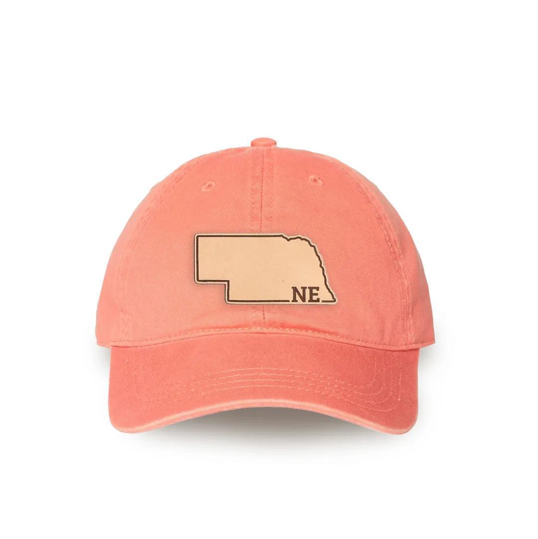 Coral Relaxed Golf Dad Hat with Nebraska State Natural Leather Patch