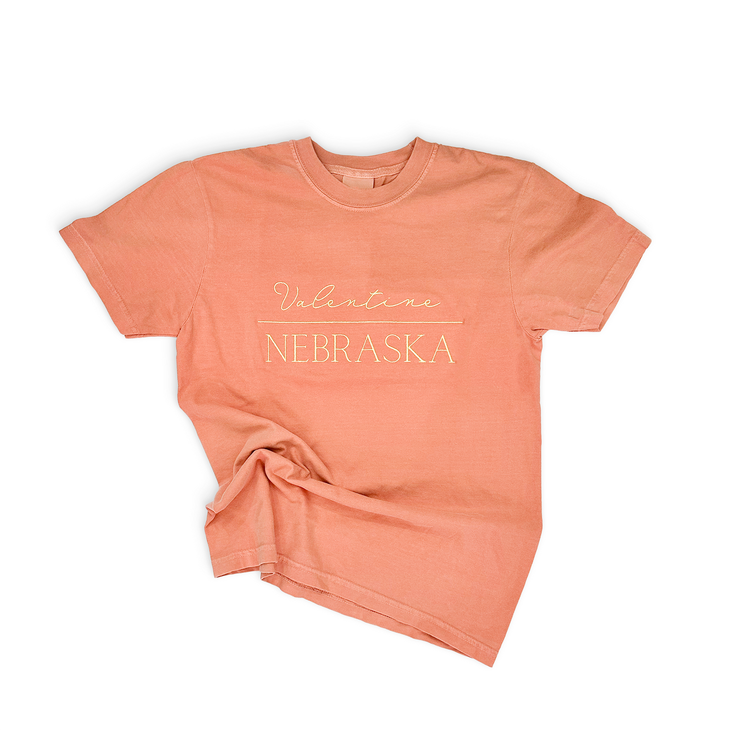 Terracotta “Valentine, Nebraska” Embroidered Garment-Dyed Heavyweight Graphic Tee