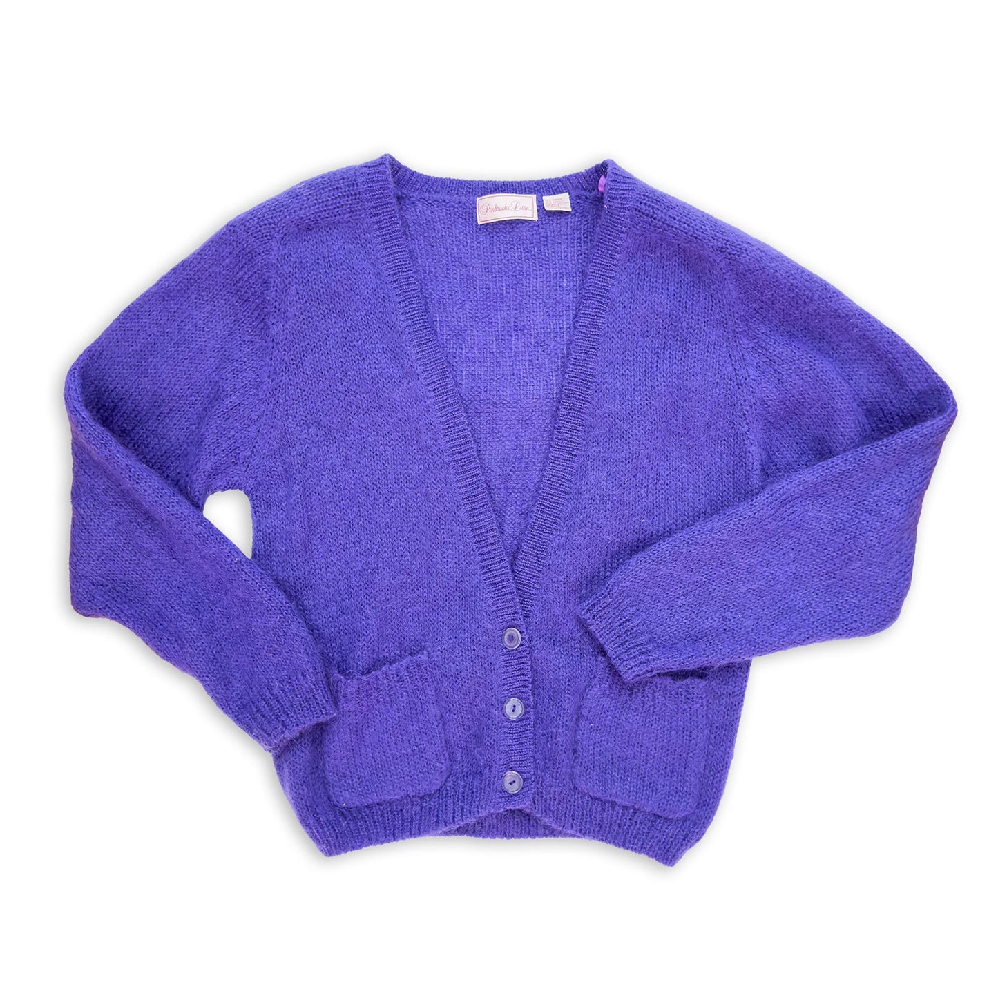 Vintage Purple Mohair Cardigan Sweater with Shoulder Pads — Medium