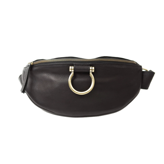 Black Raw Premium Soft Leather Poole Belt Bag