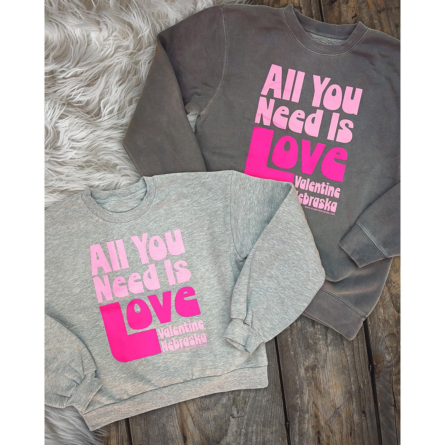 Heather Grey Retro "All You Need Is Love: Valentine, Nebraska" Women's Eco Fleece Graphic Sweatshirt