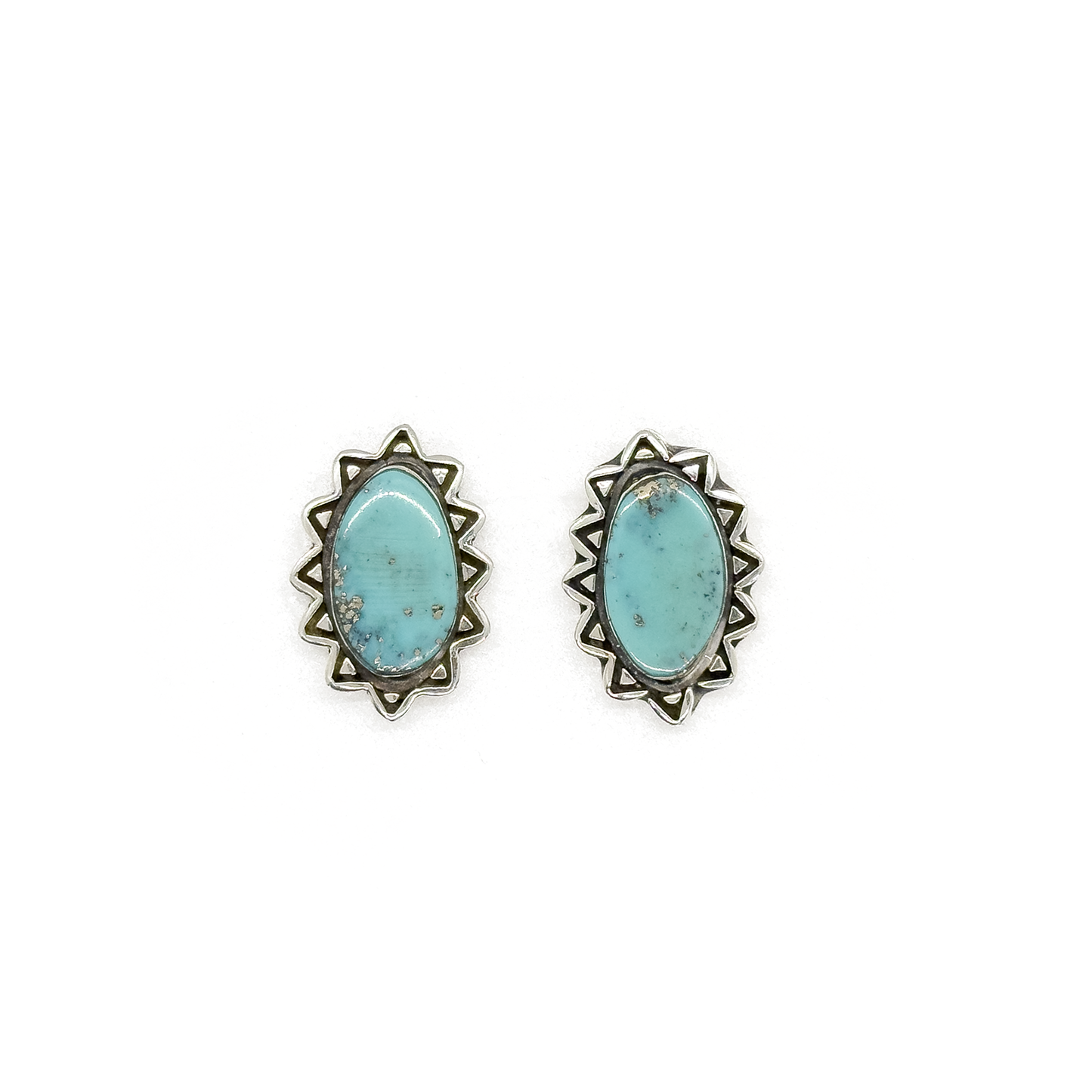 Navajo Sterling Silver Persian Turquoise Post Earrings By Suzanne Johnson