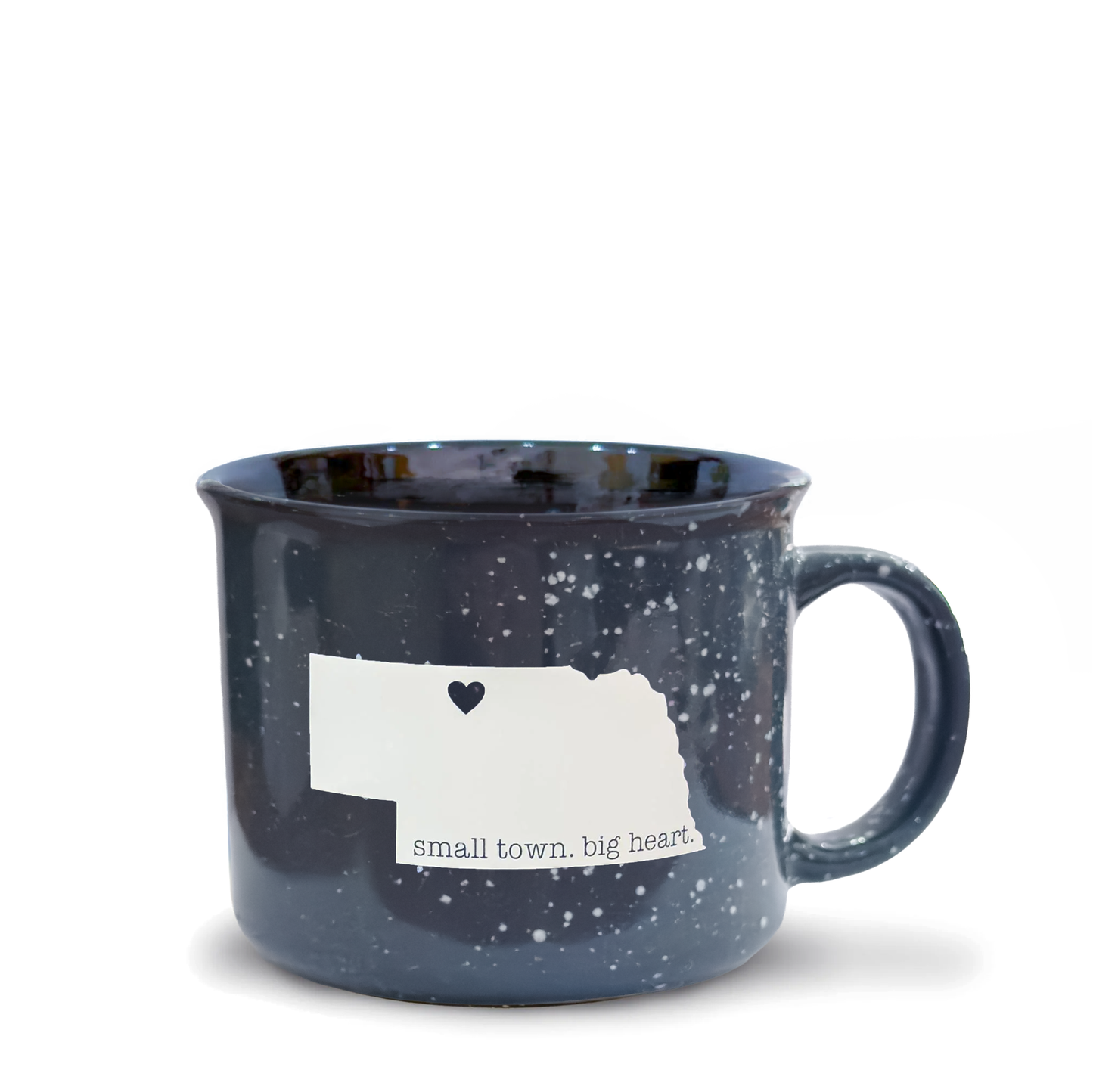 15oz Grey Speckled “Small Town. Big Heart.” Valentine, Nebraska Campfire Ceramic Mug in White