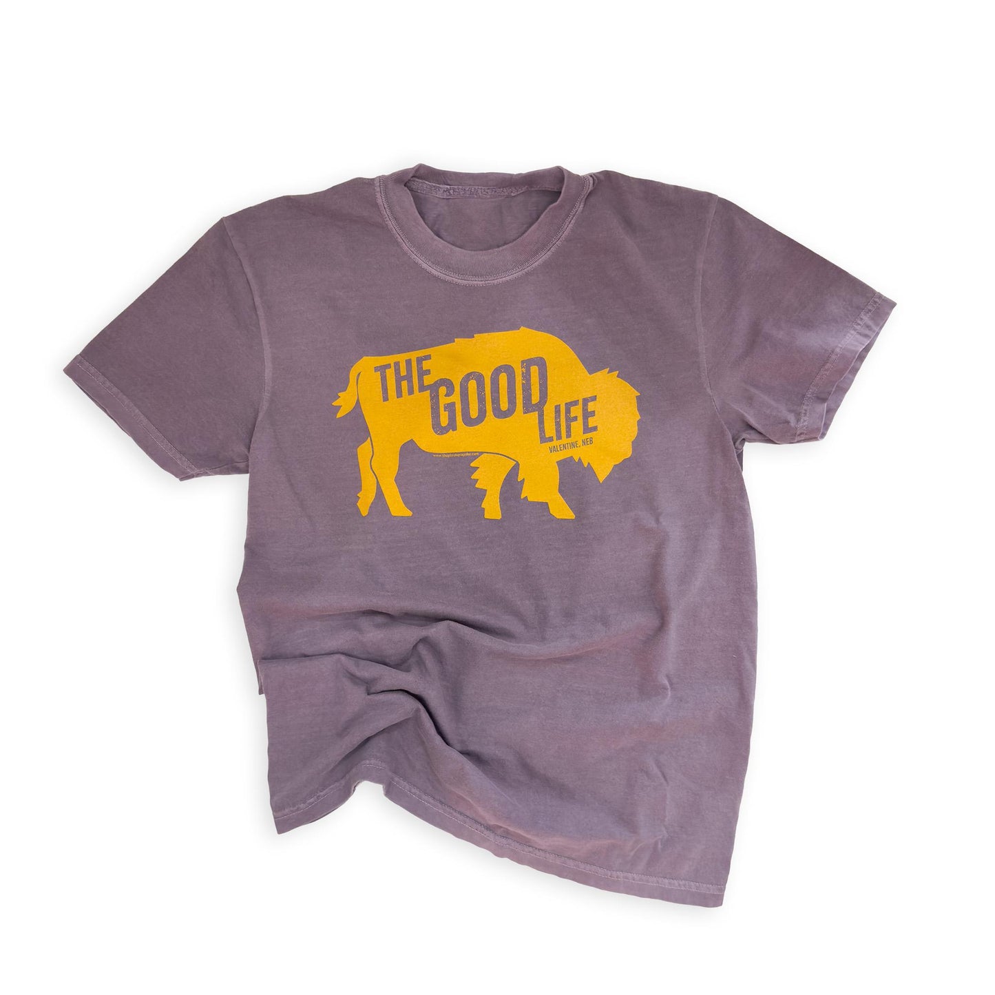 Garment Dyed Wine “The Good Life: Valentine, Neb" Bison Heavyweight Graphic Tee