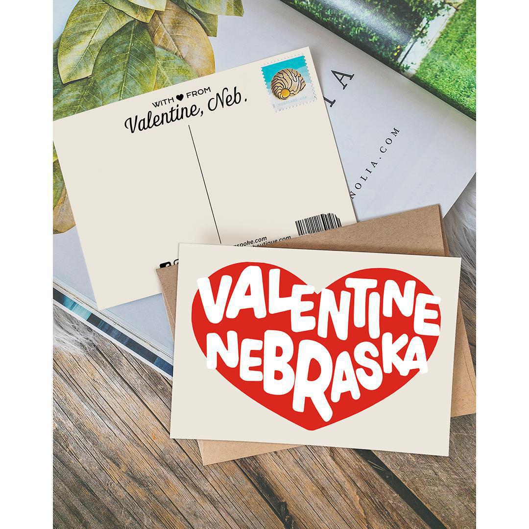 Valentine, Nebraska Heart Bubble Letter Postcard/Greeting Card