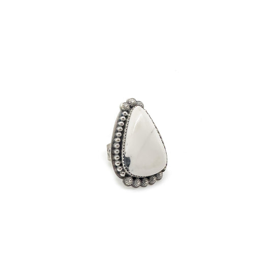 Navajo Triangular White Buffalo Sterling Silver Ring - Adjustable Size