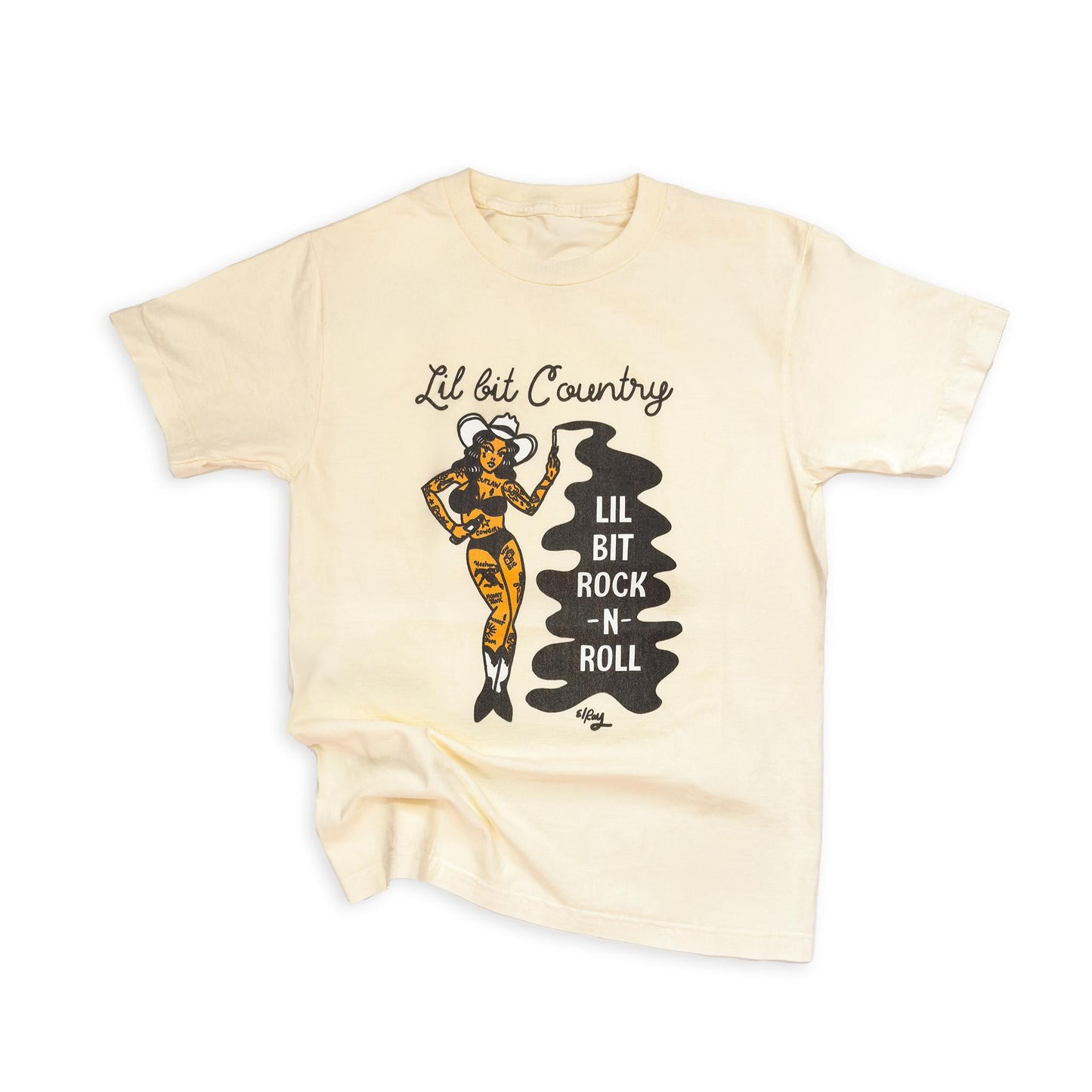 Bone "Lil Bit Country, Lil Bit Rock -N- Roll" Western Pinup Tattoo Graphic Tee