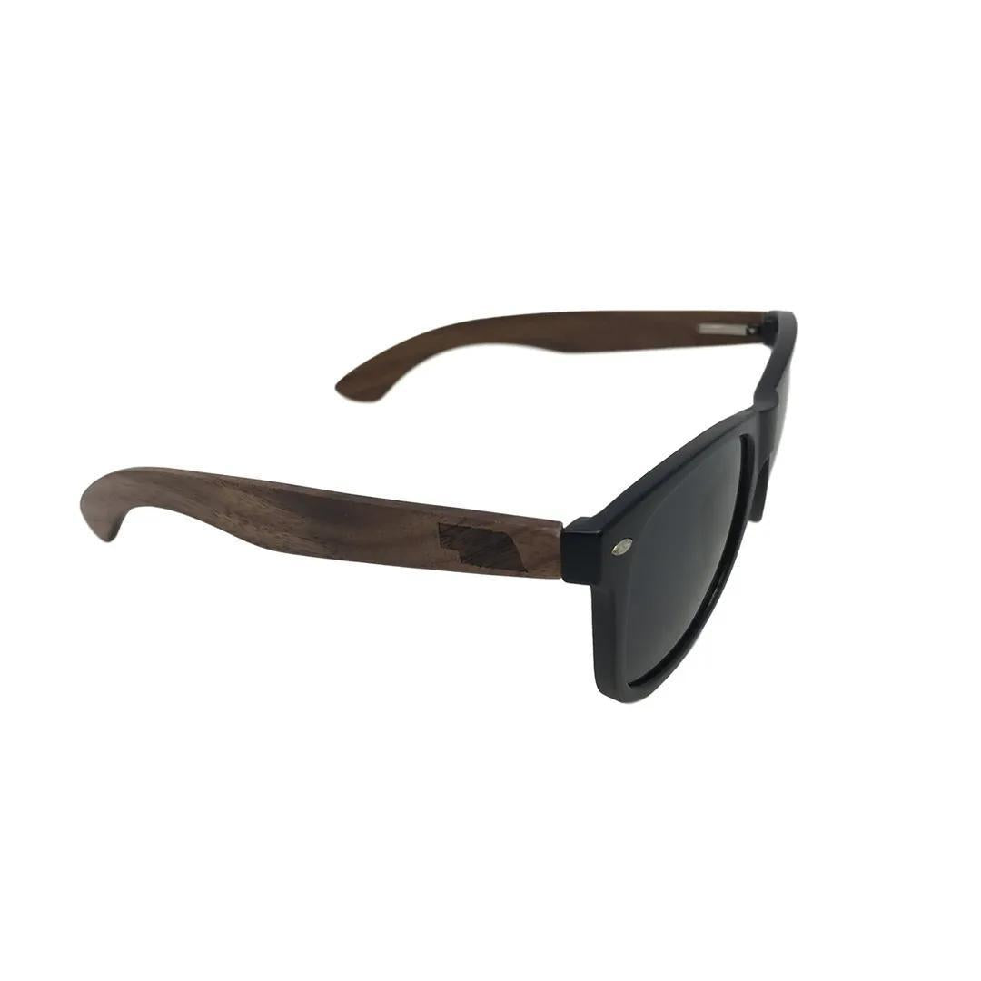 Natural Black Walnut Wood Sunglasses with Nebraska State Brand