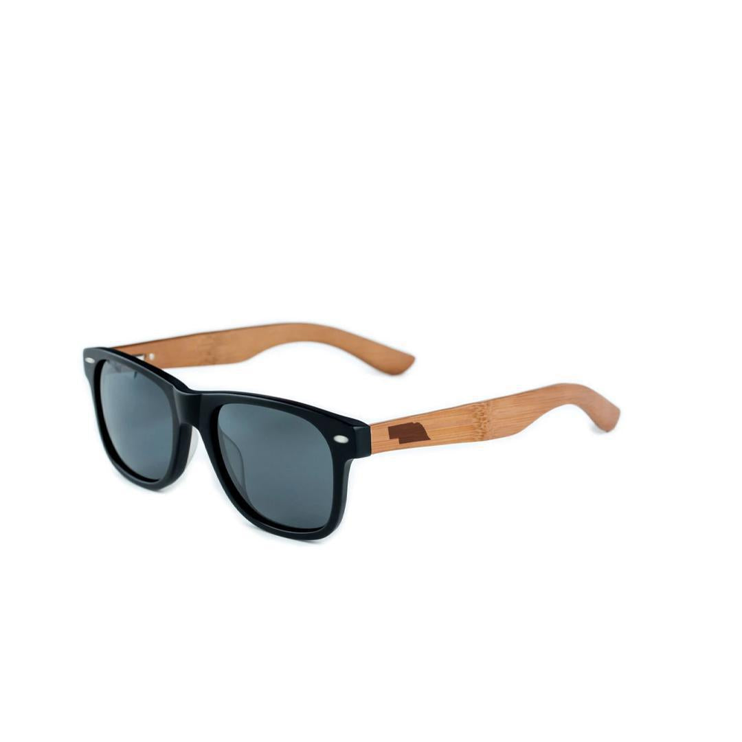 Natural Bamboo Wood Sunglasses with Nebraska State Brand