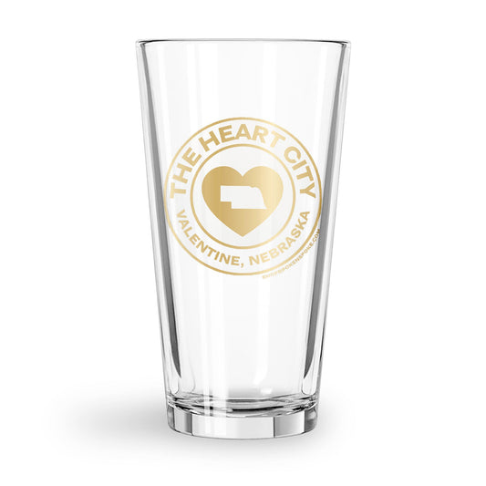 16oz “The Heart City: Valentine, Nebraska" Gold Metallic Print Pint Glass