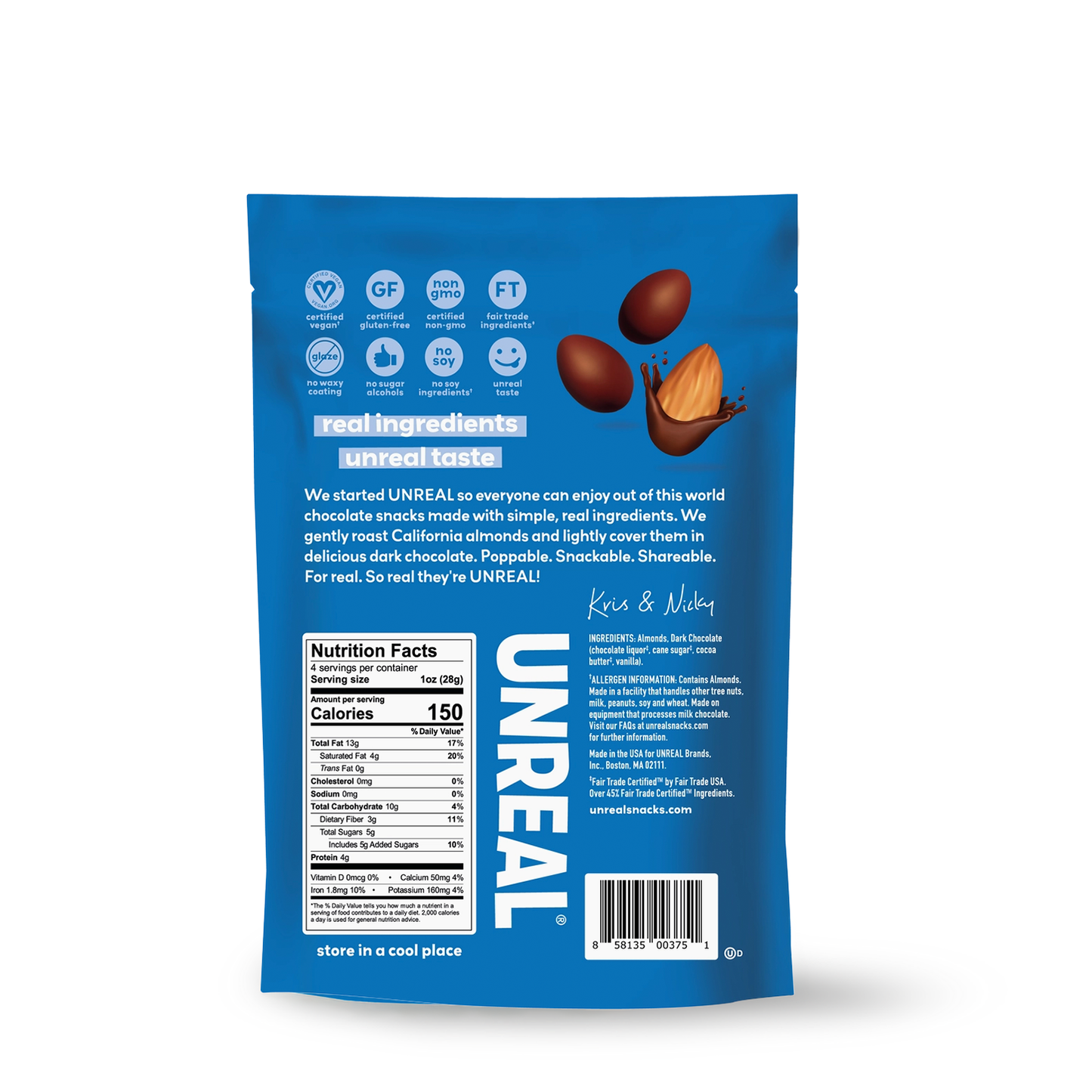 Unreal Dark Chocolate Covered Almonds - Less Sugar, Made with Fair Trade Ingredients