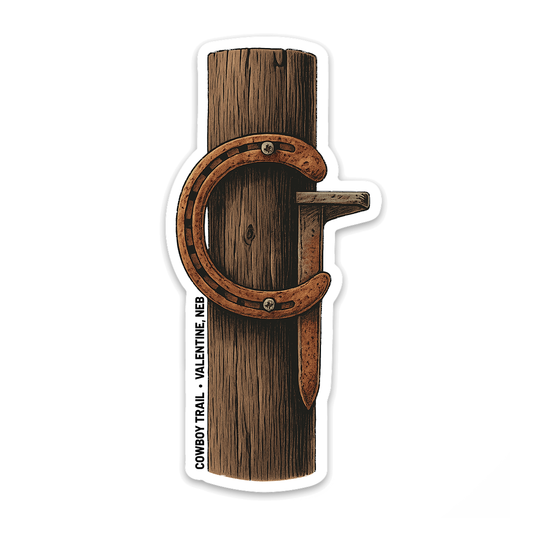Horseshoe & Railroad Spike “CT Cowboy Trail: Valentine, Neb” Vinyl Sticker