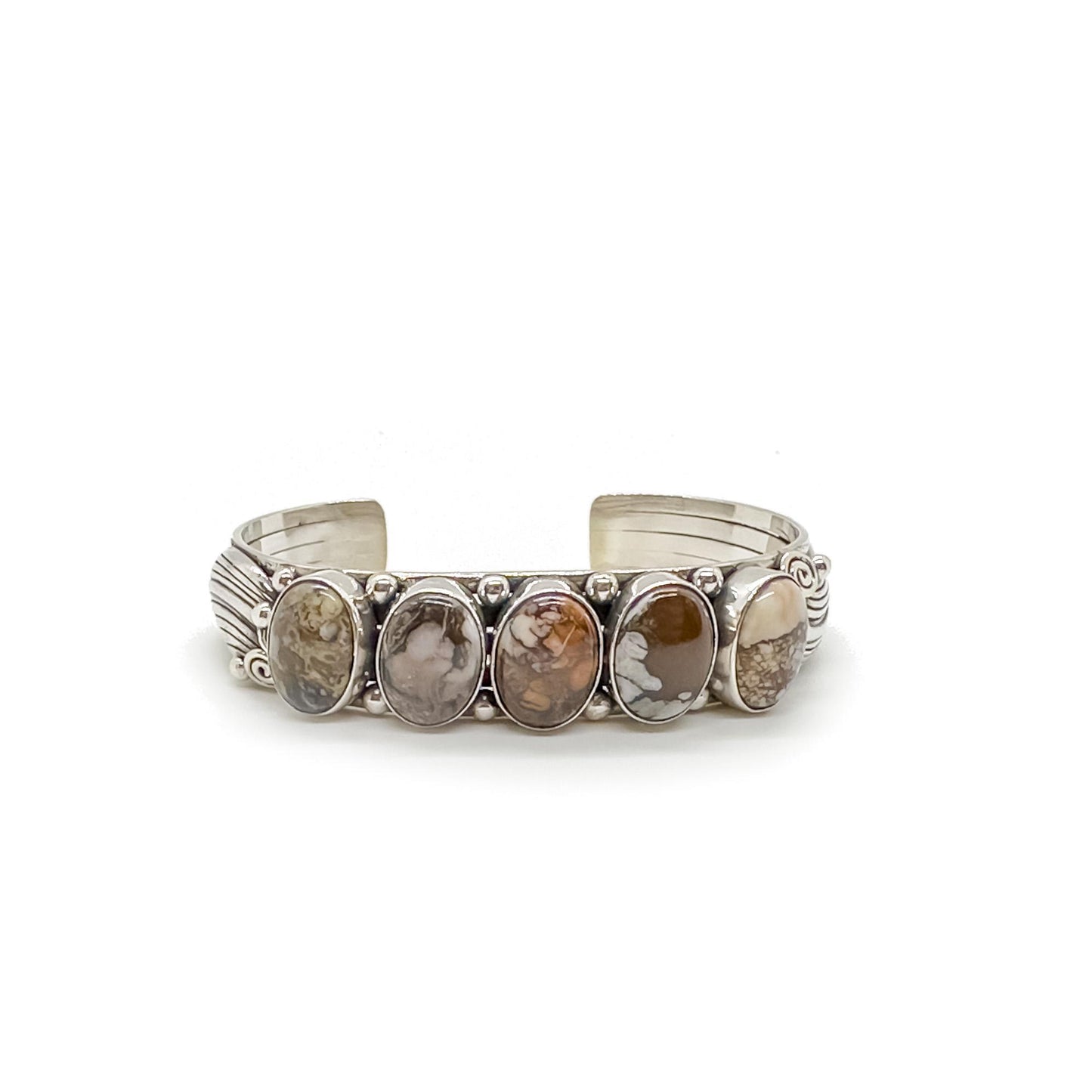 Navajo Wild Horse Jasper Five-Stone Sterling Silver Cuff Bracelet