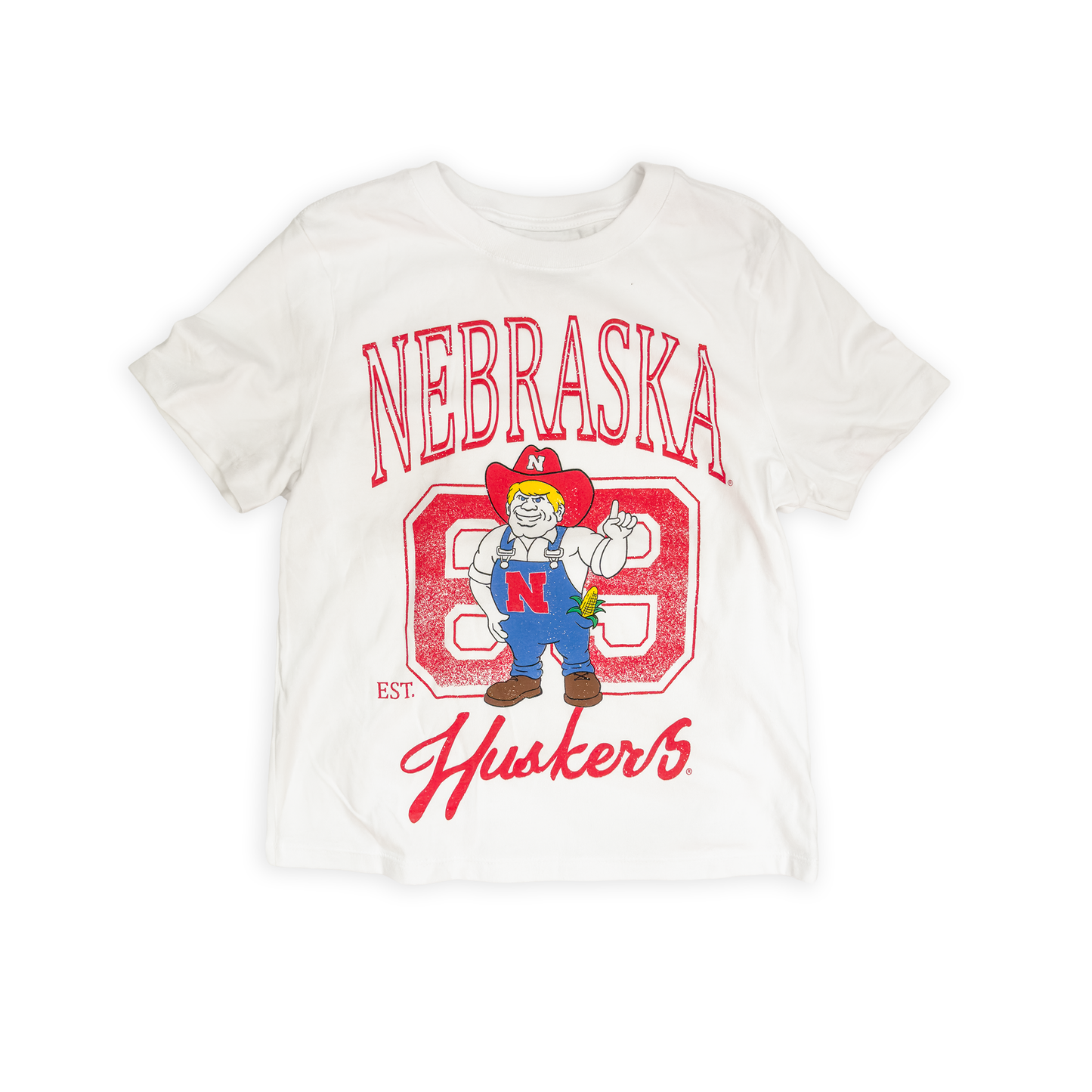 White “Nebraska Huskers" Herbie Mascot Graphic Tee