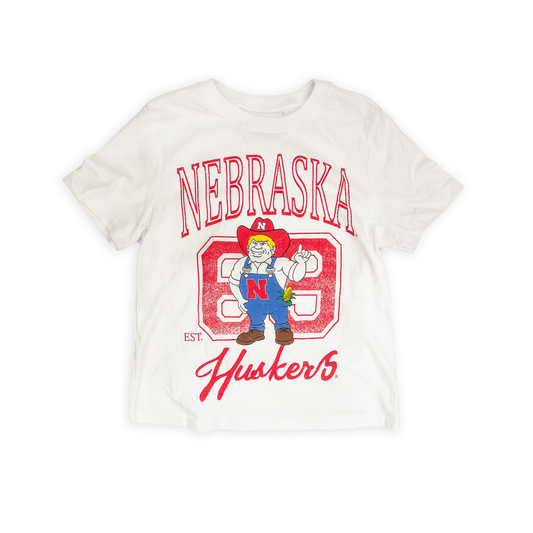White “Nebraska Huskers" Herbie Mascot Graphic Tee