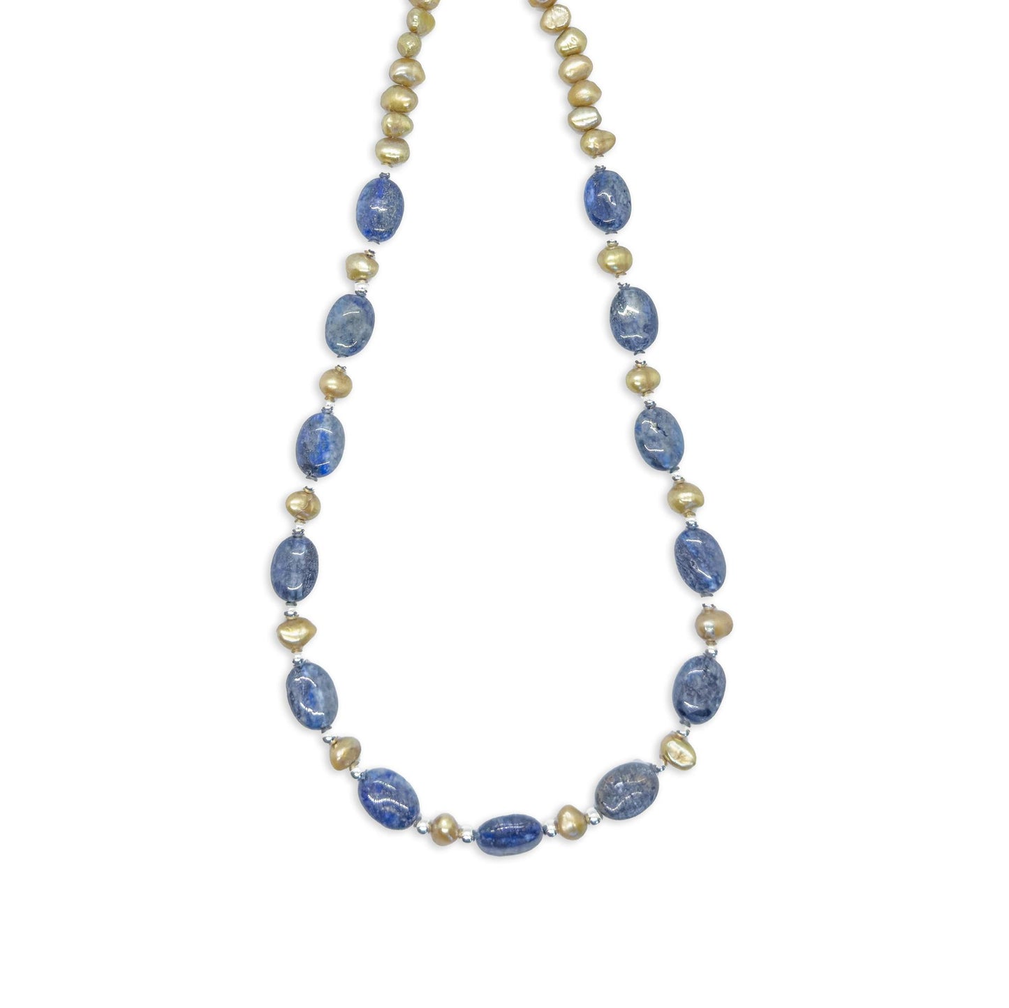 Sicangu Lakota Oyate Lapis with Pearl & Sterling Silver Accent Necklace