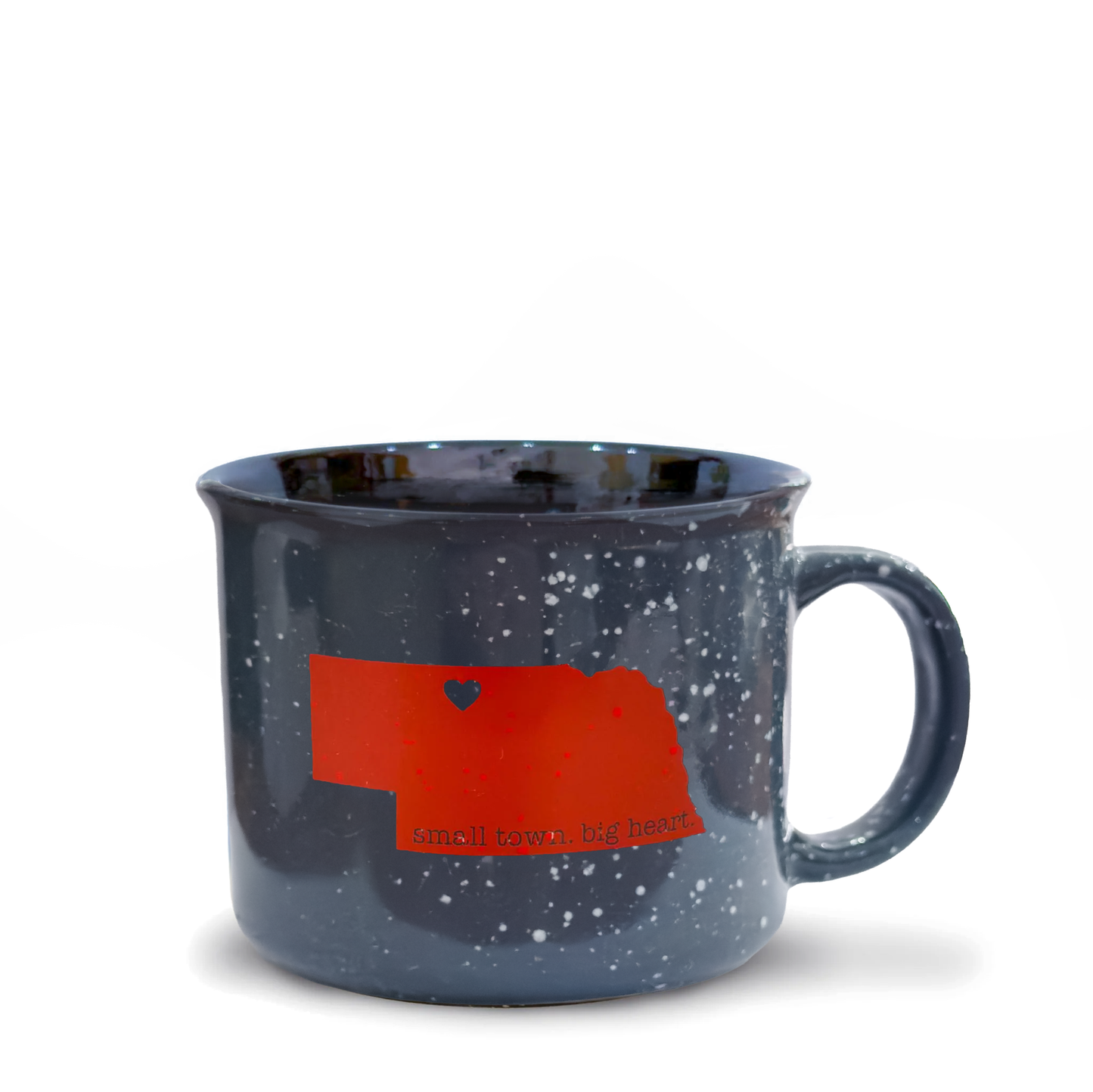 15oz Grey Speckled “Small Town. Big Heart.” Valentine, Nebraska Campfire Ceramic Mug in Red