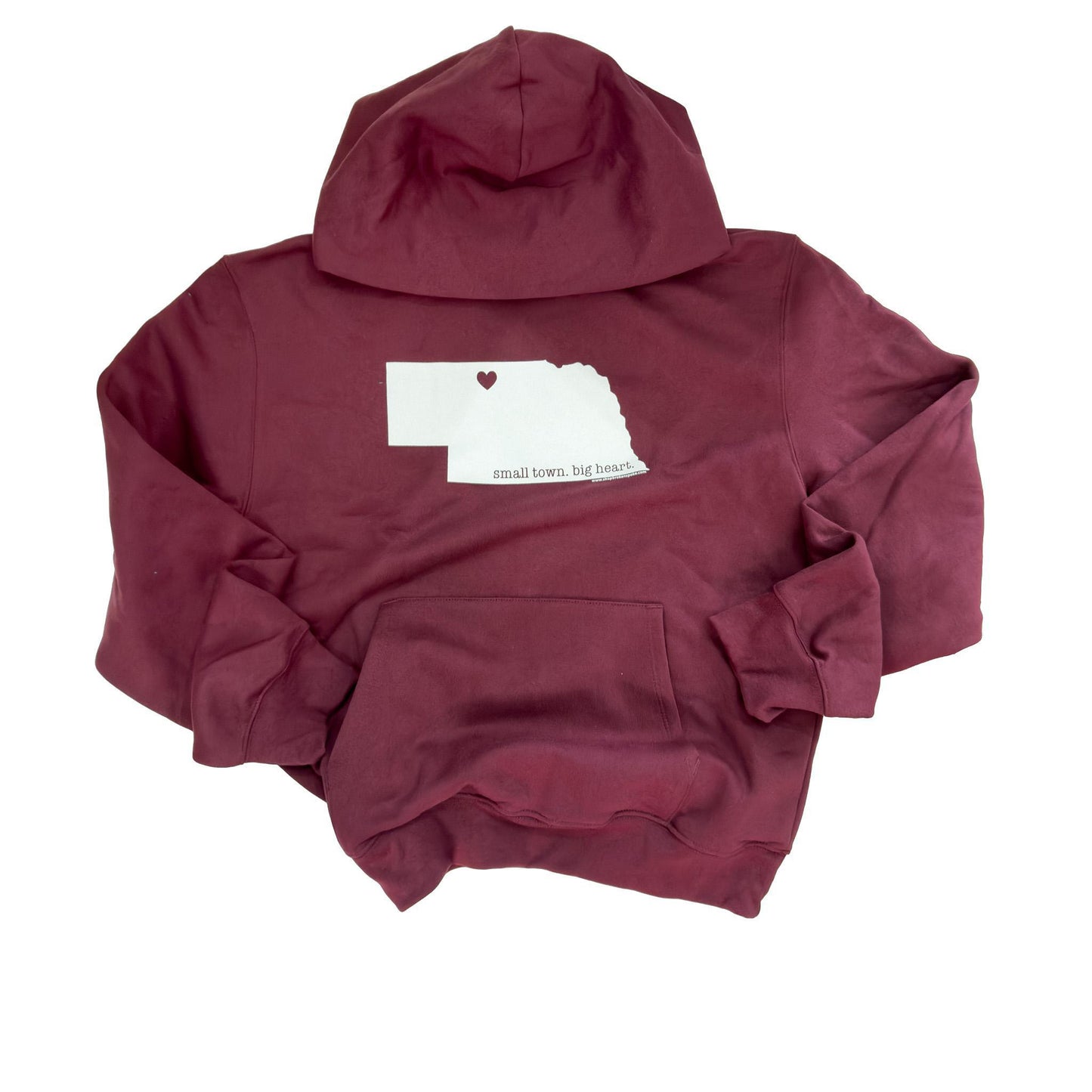 Maroon “Small Town. Big Heart.” Valentine Nebraska Heavyweight Hooded Graphic Sweatshirt
