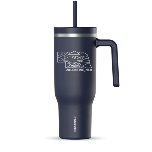 Navy 40oz “Valentine, Neb” State Sandhills & Bison Etched Double Insulated Voyager Tumbler