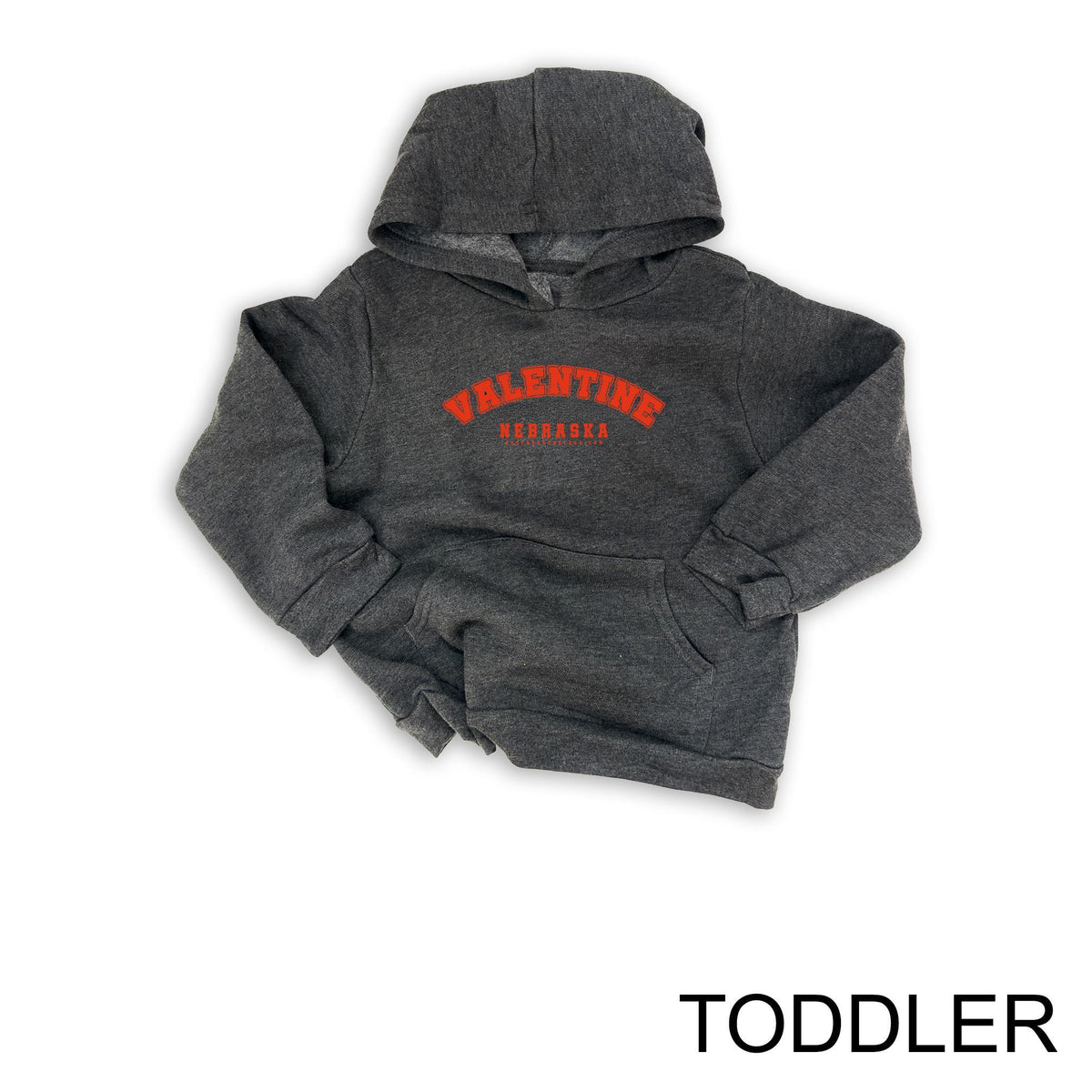 Toddler Dark Heather Grey "Valentine, Nebraska" Varsity Graphic Hooded Sweatshirt