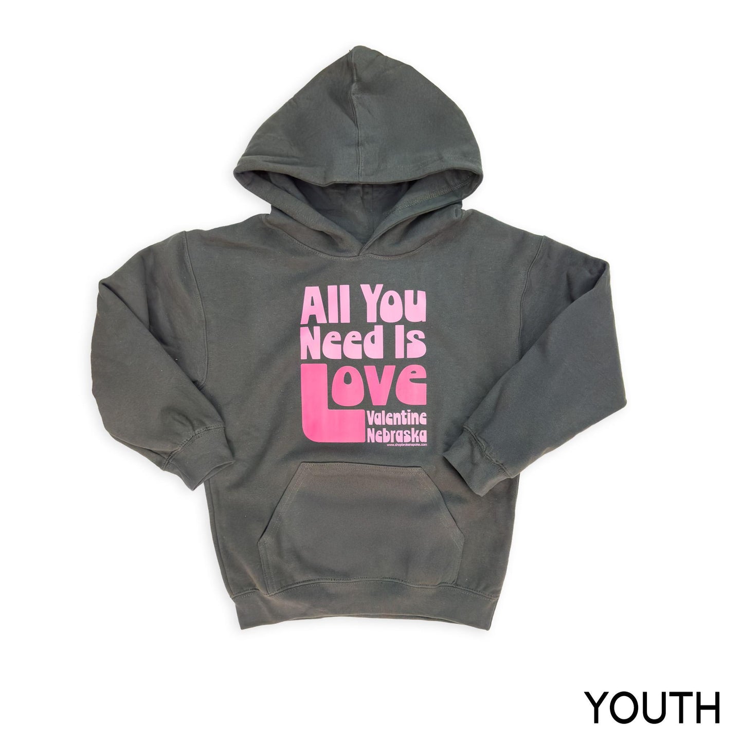 Youth Charcoal Retro "All You Need Is Love: Valentine, Nebraska" Graphic Hooded Sweatshirt