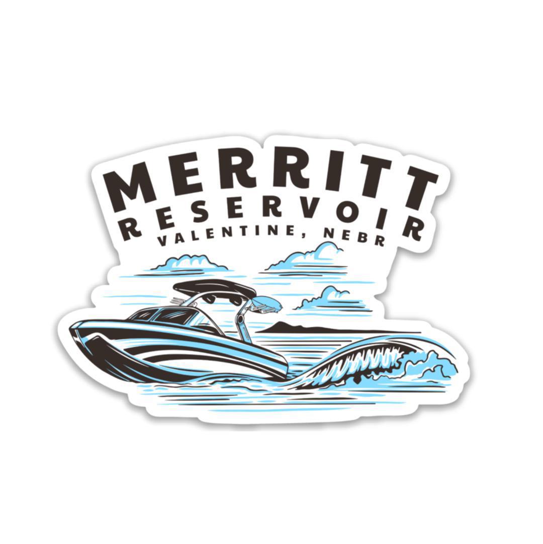 "Merritt Reservoir Valentine, Nebr" Speed Boat Vinyl Sticker