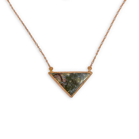 Electrofromed Moss Agate Triangle Cut Pendant Necklace