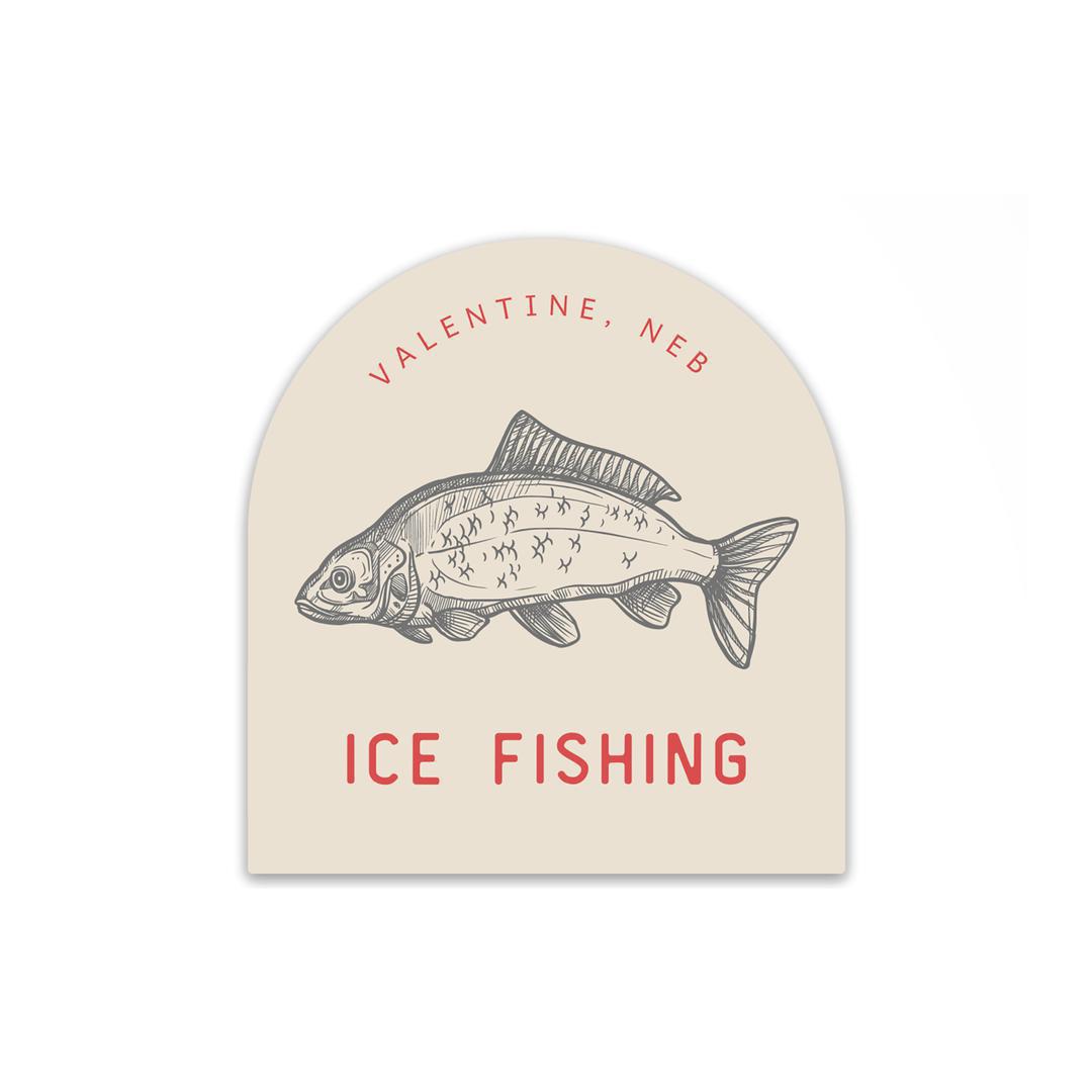 Tan "Valentine, Neb: Ice Fishing" Vinyl Sticker