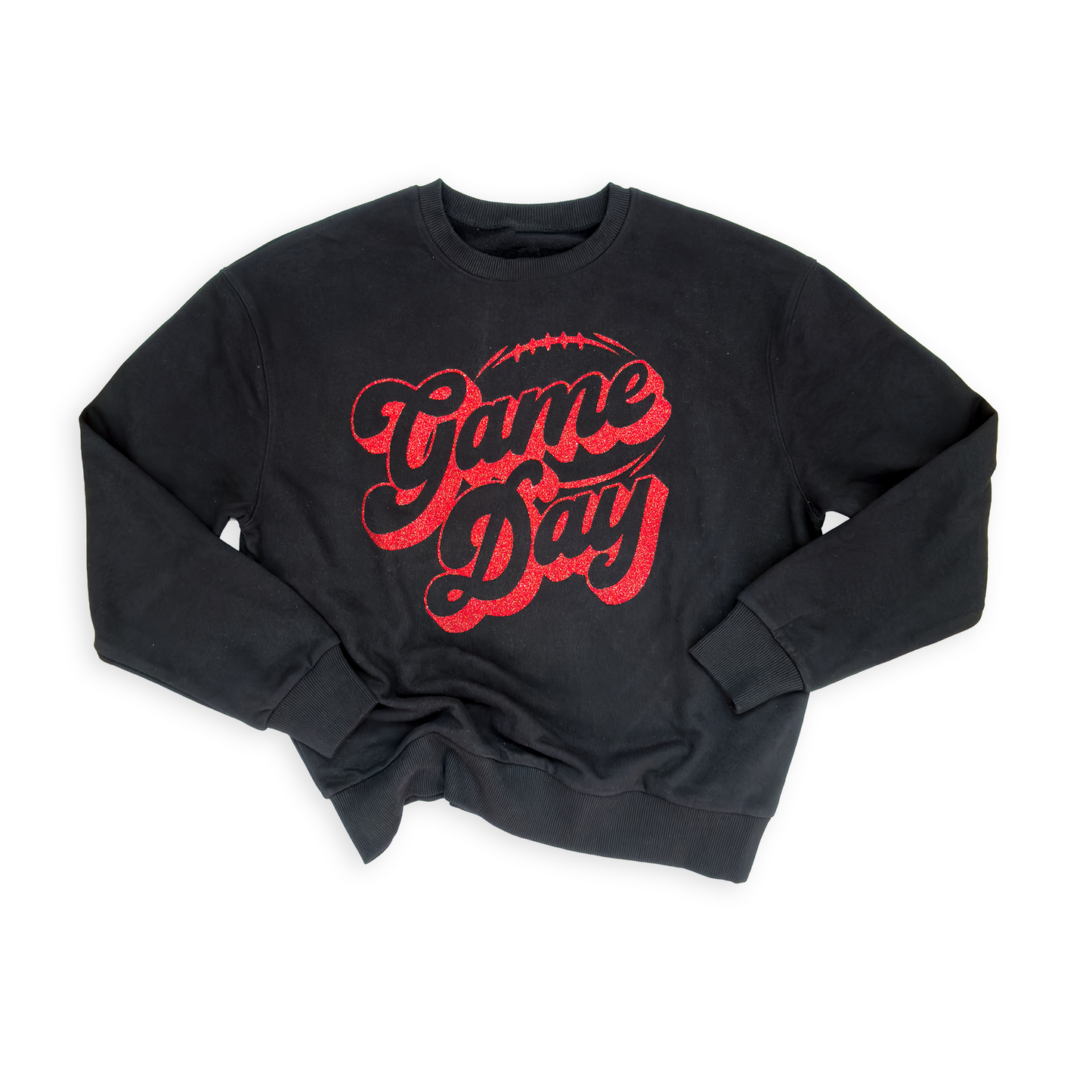 Black “Game Day" Red Glitter French Terry Graphic Sweatshirt