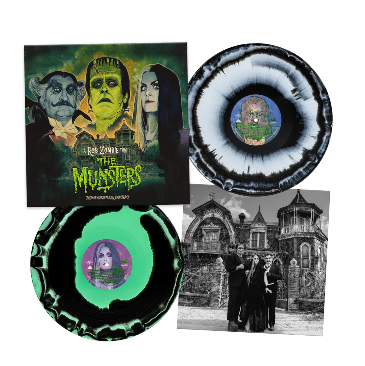 Rob Zombie's "The Munsters" Soundtrack Vinyl Record - Black/Monster Green Swirl & Black/Vampire White Swirl