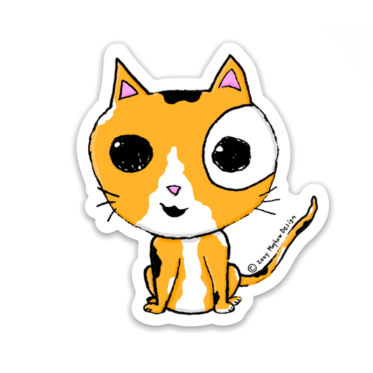 Cute Hand-Drawn Calico Cat Vinyl Sticker