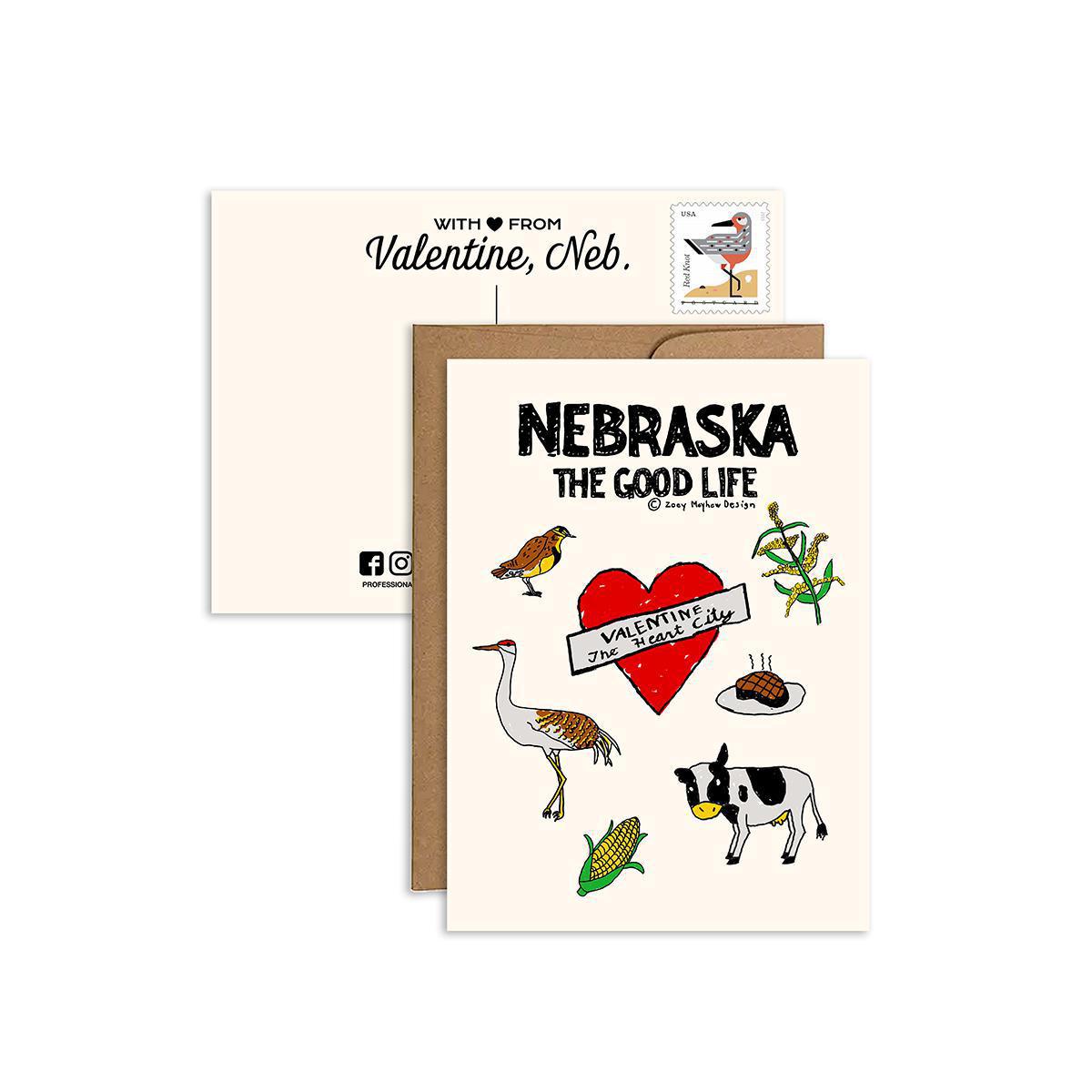 Cute Hand-Drawn "Nebraska: The Good Life" Postcard/Greeting Card