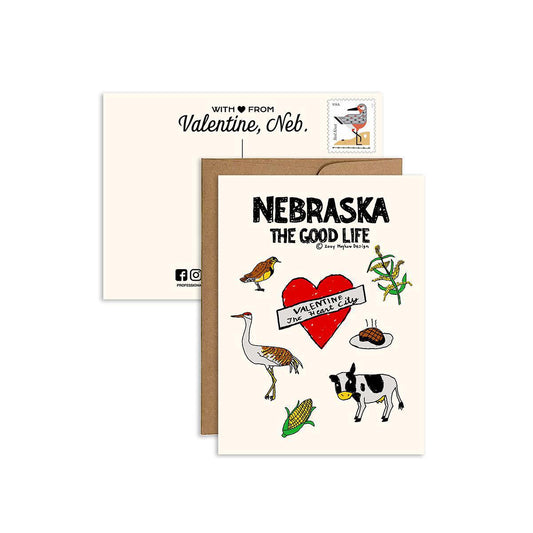 Cute Hand-Drawn "Nebraska: The Good Life" Postcard/Greeting Card