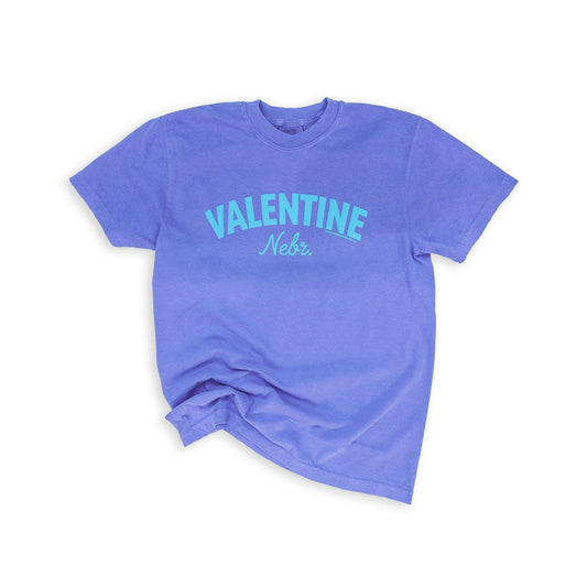 Periwinkle “Valentine, Nebr” Puff Print Garment-Dyed Heavyweight Graphic Tee