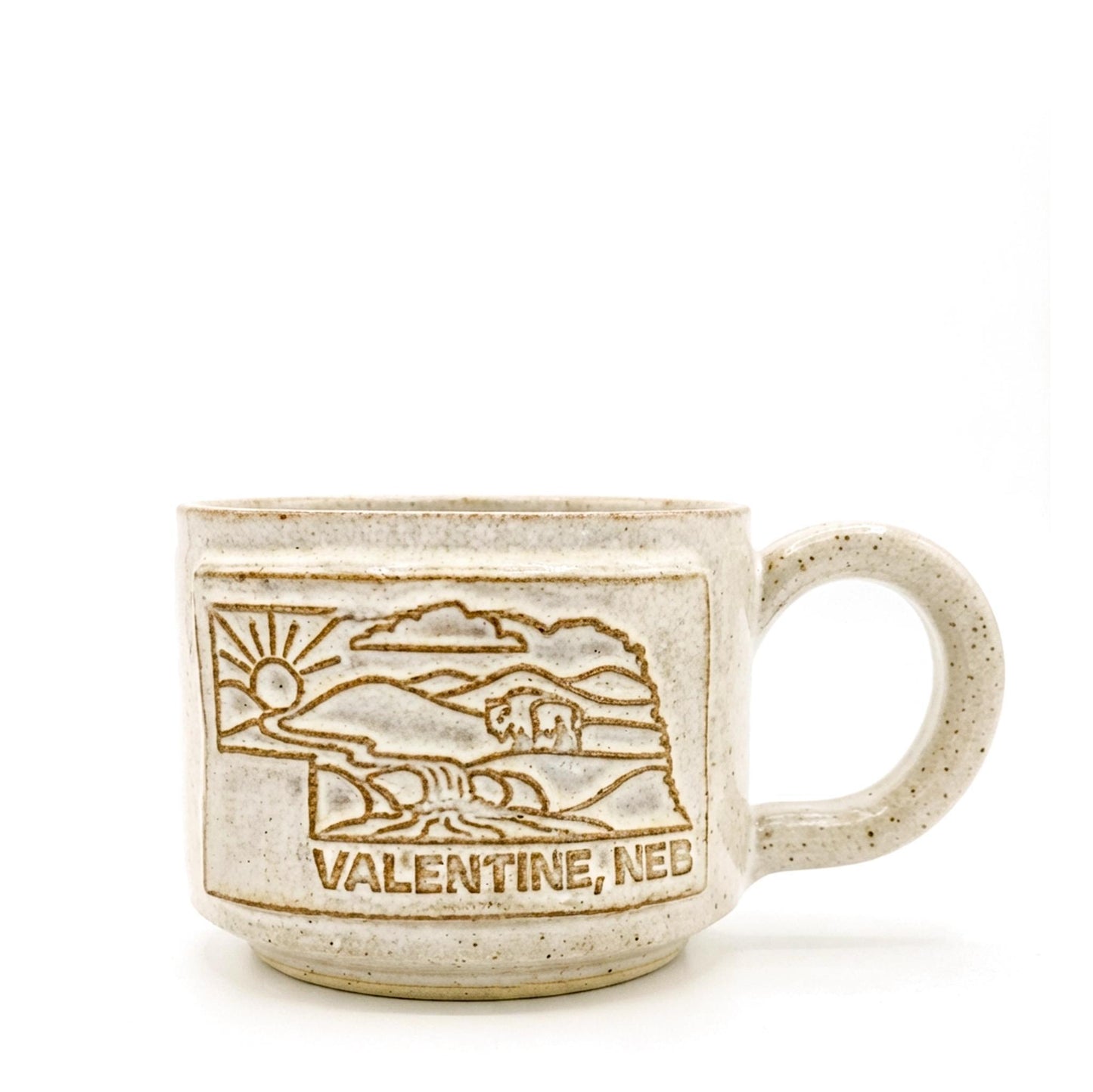 12oz Hand Thrown Cream Ceramic “Valentine, Neb” State Sandhills & Bison Raised Stamp Mug