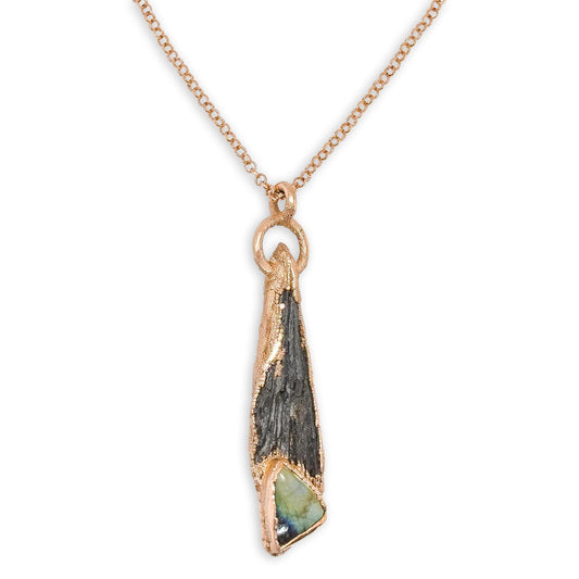 Electroformed Black Kyanite with Labradorite Accent Pendant Necklace on 28″ Copper Chain
