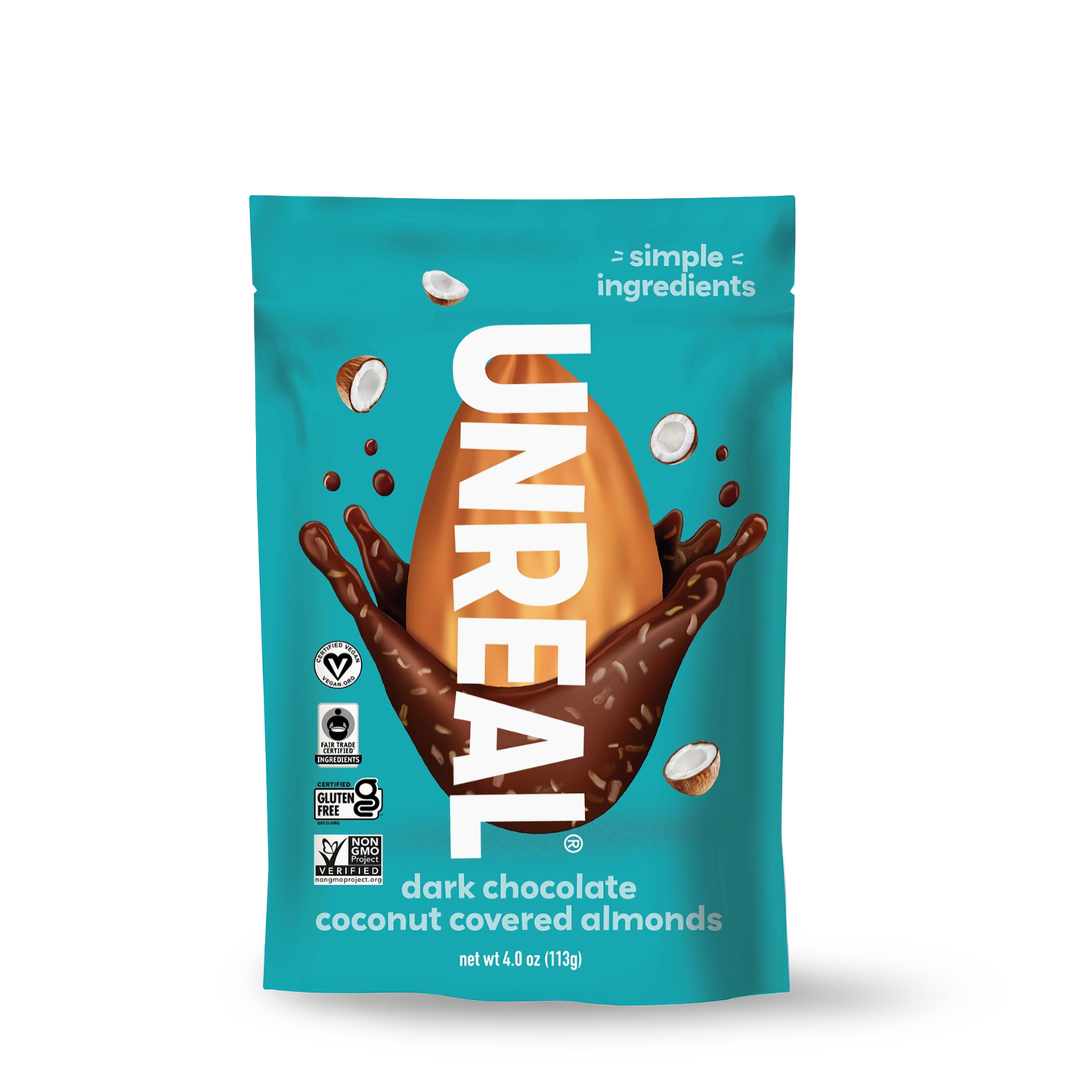 Unreal Dark Chocolate Coconut Covered Almonds - Less Sugar, Made with Fair Trade Ingredients