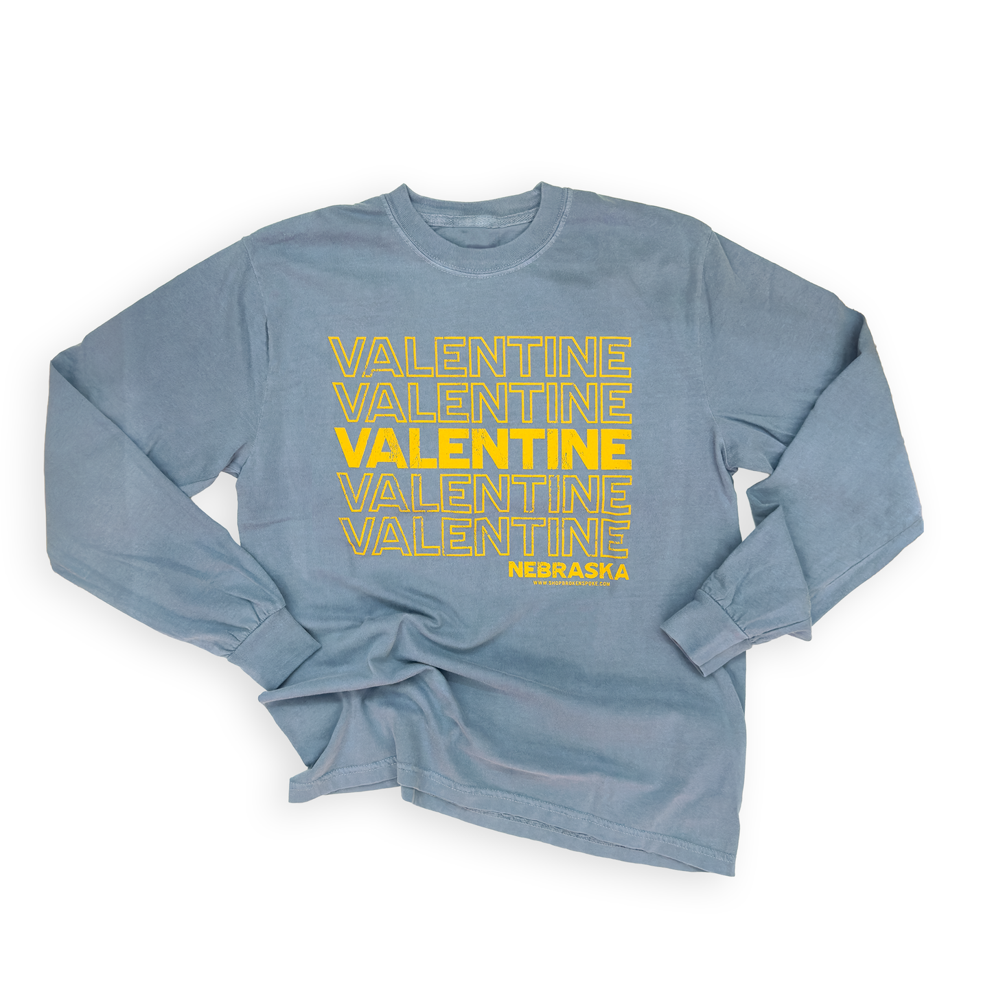 Vintage Blue Jean “Valentine Nebraska" Garment-Dyed Heavyweight Long Sleeve Graphic Tee