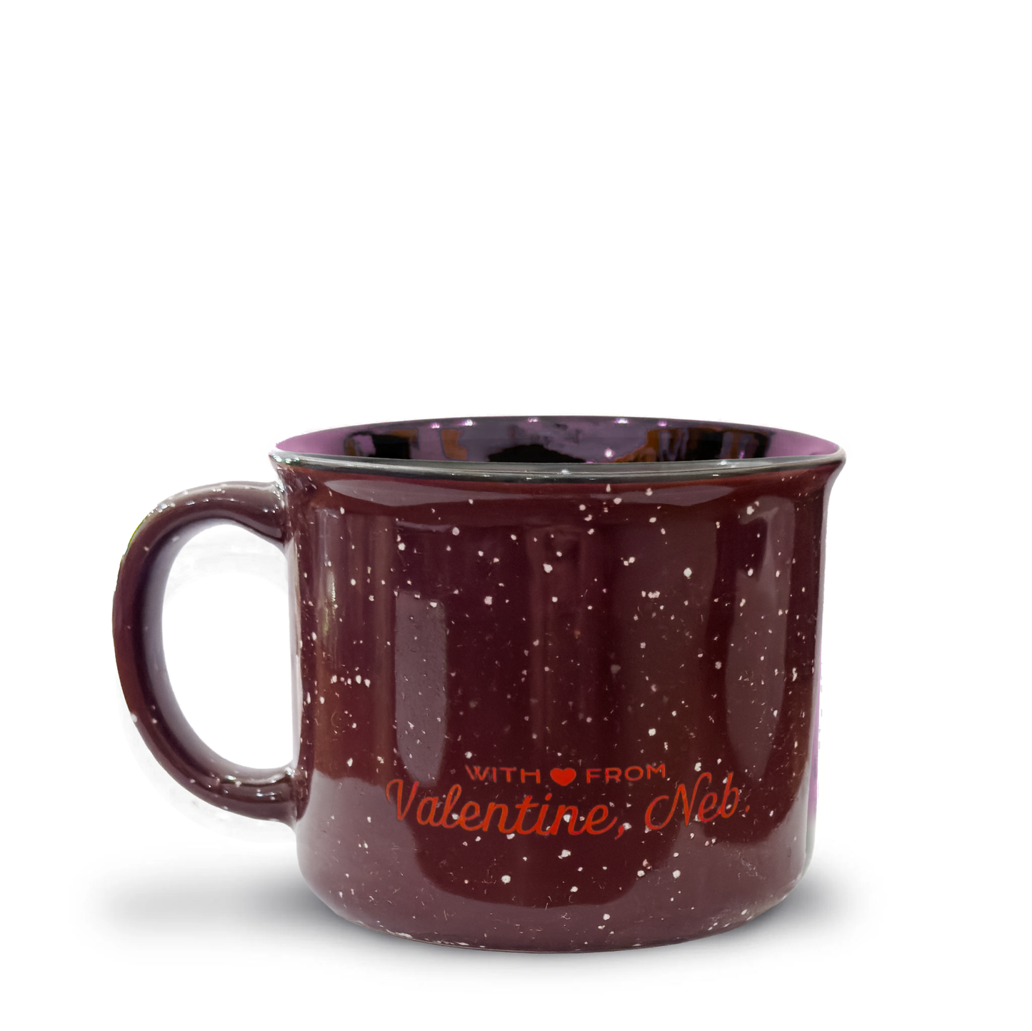 15oz Maroon Speckled “Small Town. Big Heart.” Valentine, Nebraska Campfire Ceramic Mug in Red