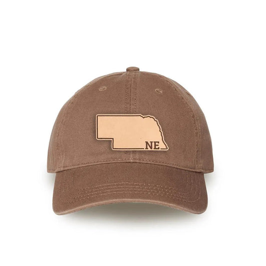 Brown Relaxed Golf Dad Hat with Nebraska State Natural Leather Patch