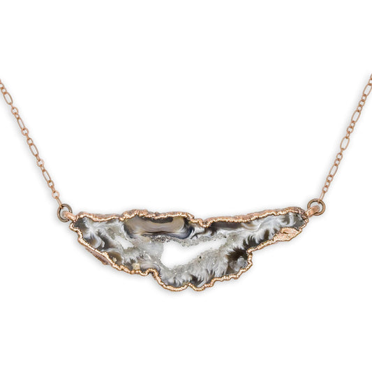 Electroformed Oco Agate Geode Pendant Necklace on 18″ Copper Chain
