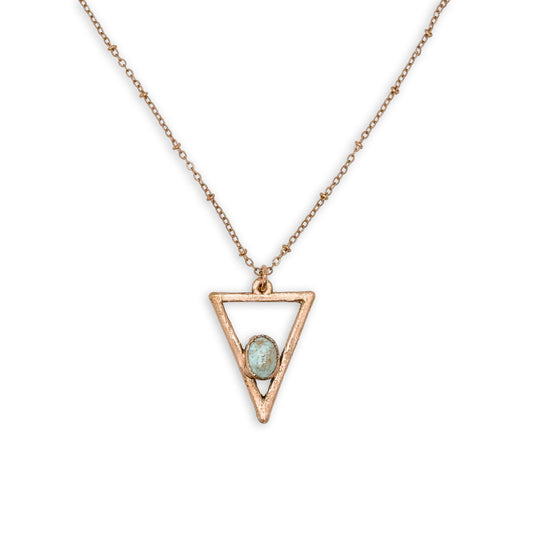 Electroformed Turquoise Triangle Pendant Necklace on 18″ Copper Chain