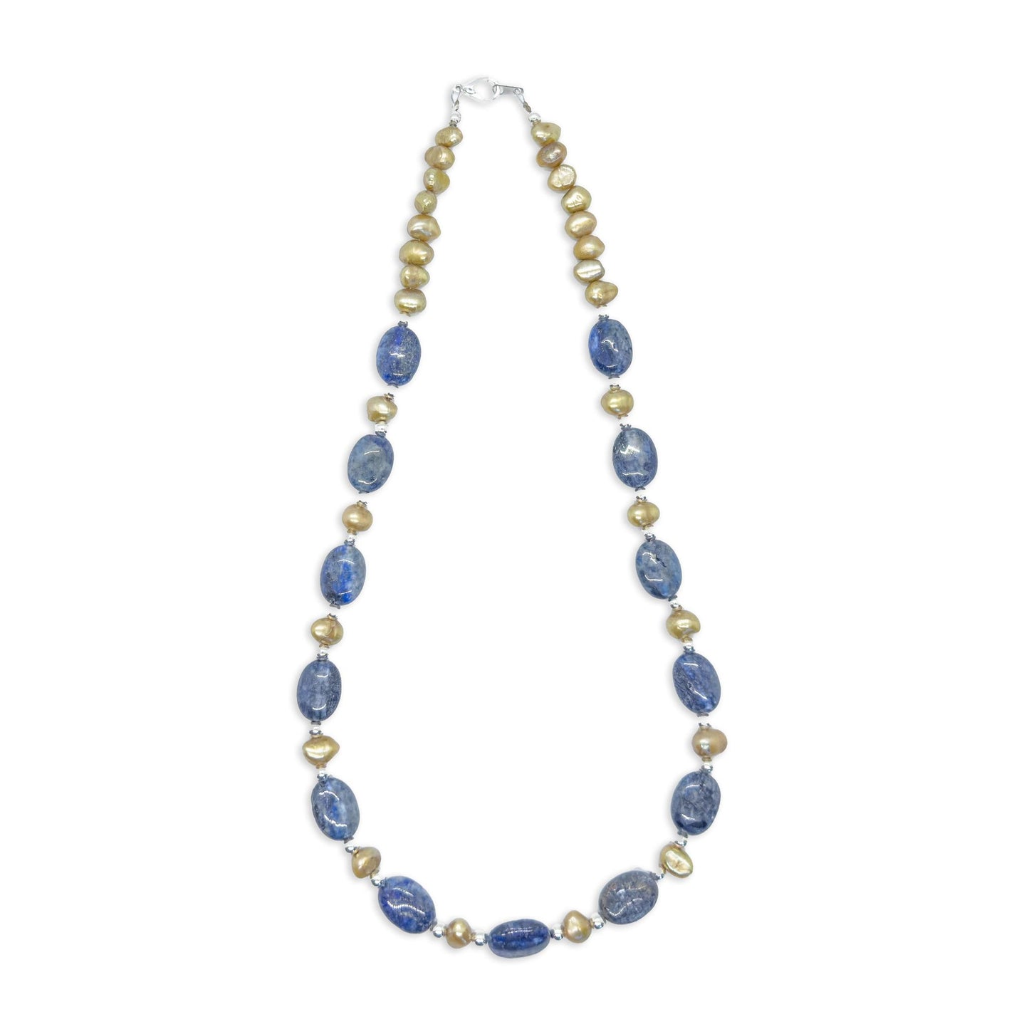 Sicangu Lakota Oyate Lapis with Pearl & Sterling Silver Accent Necklace