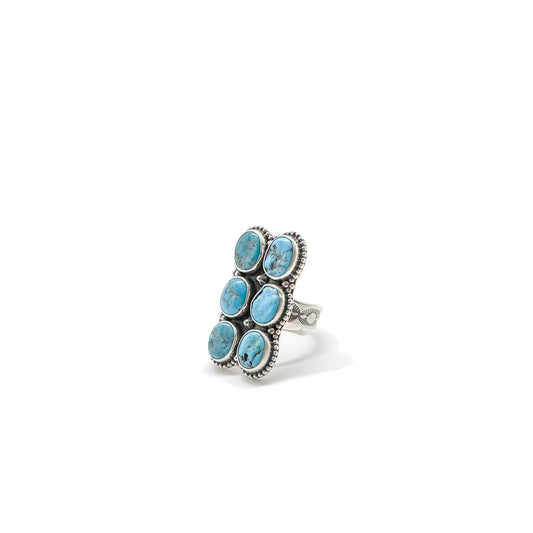 Navajo Kingman Turquoise Six Stone Ring - Size 7.5