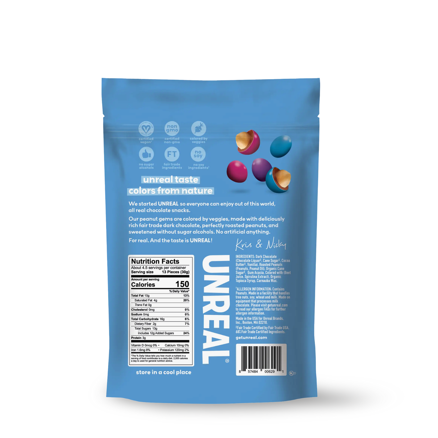 Unreal Dark Chocolate Peanut Gems - Naturally Colored, Made with Fair Trade Ingredients