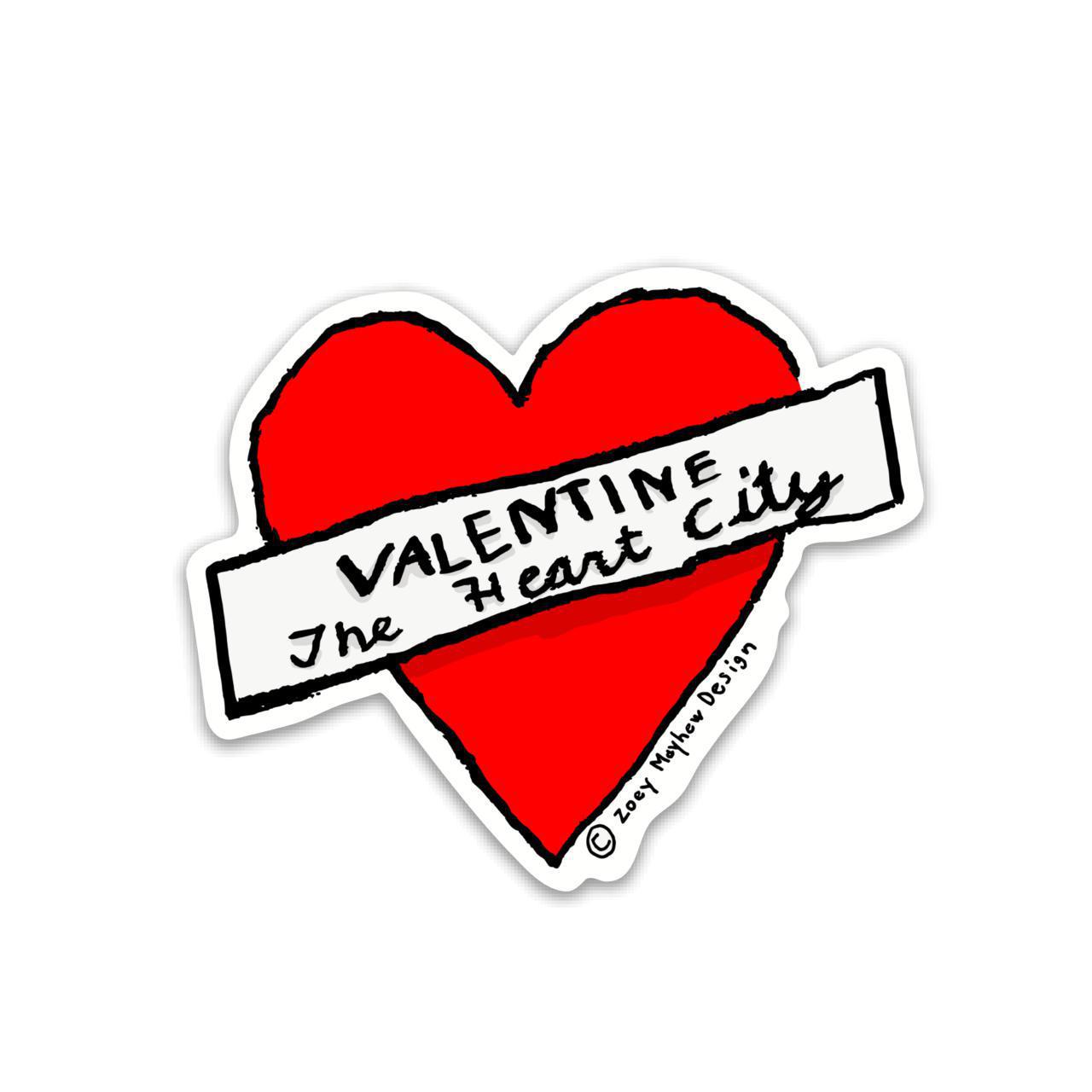 Cute Hand-Drawn "Valentine: The Heart City" Nebraska Vinyl Sticker