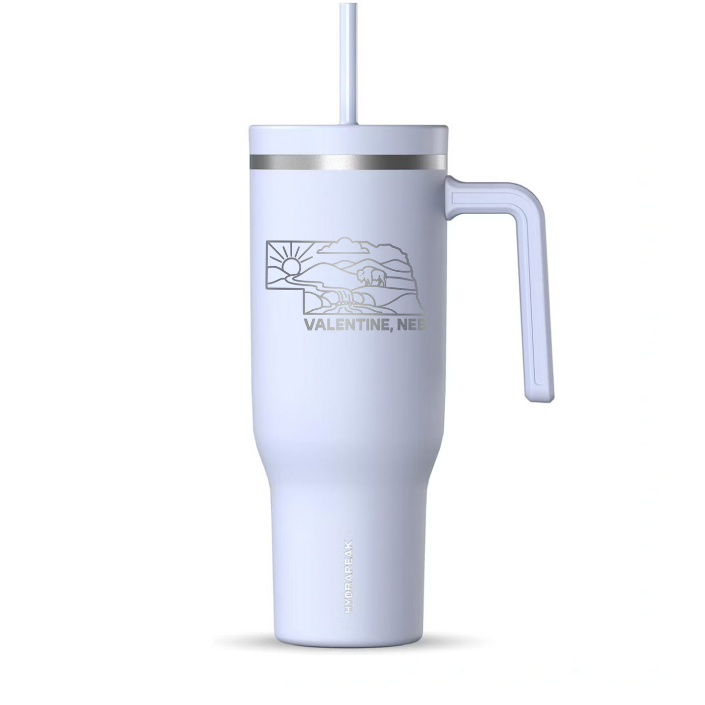 Ice Blue 40oz “Valentine, Neb” State Sandhills & Bison Etched Double Insulated Voyager Tumbler