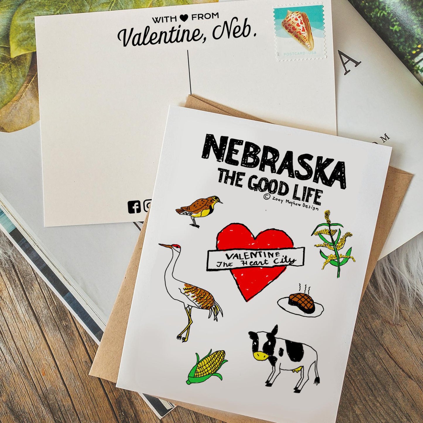 Cute Hand-Drawn "Nebraska: The Good Life" Postcard/Greeting Card